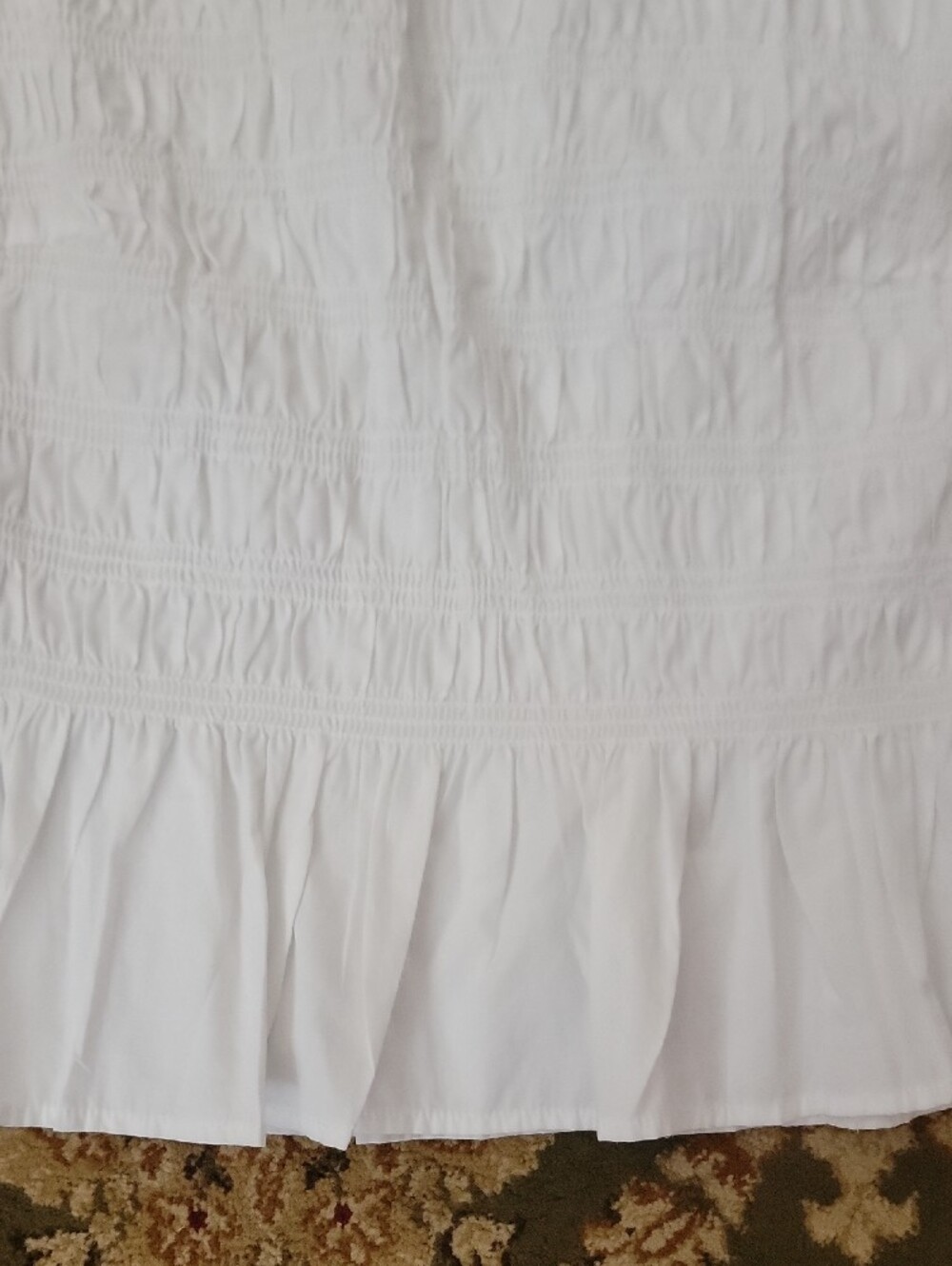 White Smocked Sleeveless Ruffle Hem Blouse - Picture 5 of 6
